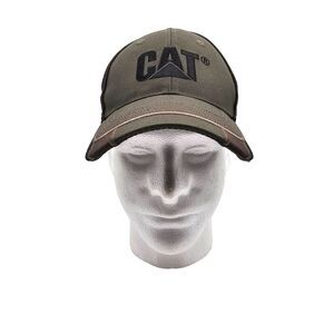 CAT Caterpiller Cap Hat Green‎ Embroidered Black Logo Adjustable Strapback